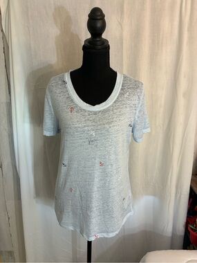 Light Blue Anchor Embroidered Short Sleeve Tee Sz S sheer